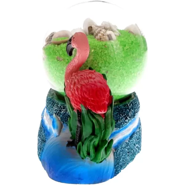 CoTa Global Green Sand and Mixed Seashells wLarge Pink Flamingo Snow Globe Table Top Bird ampamp Plants Decorative Toy Stone Globe 35 Inches  Nautical BeachSummerUnderwater Theme