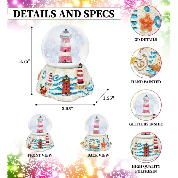 CoTa Global Lighthouse Stone Snow Globe  Sparkly Water Globe Figurine with Sparkling Glitter Collectible Novelty Ornament for Home Decor for Birthdays Christmas and Valentines Day