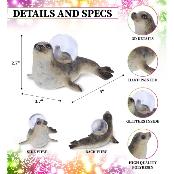 CoTa Global Penguin Snow Globe  Magical Rainbow Water Globe Figurine with Sparkling Glitter Collectible Novelty Ornament for Home Decor for Birthdays Christmas and Valentine  45mmGrey Seal