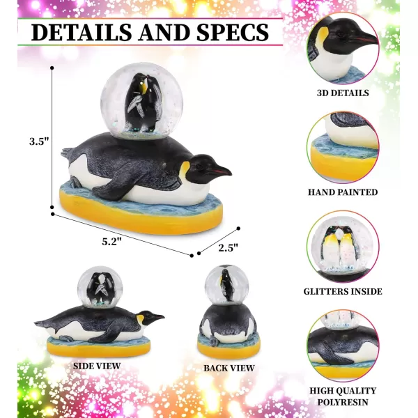 CoTa Global Penguin Snow Globe  Magical Rainbow Water Globe Figurine with Sparkling Glitter Collectible Novelty Ornament for Home Decor for Birthdays Christmas and Valentine  45mmBlack Penguin