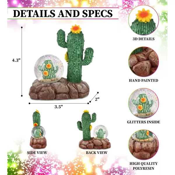 CoTa Global Penguin Snow Globe  Magical Rainbow Water Globe Figurine with Sparkling Glitter Collectible Novelty Ornament for Home Decor for Birthdays Christmas and Valentine  45mmGreen Cactus