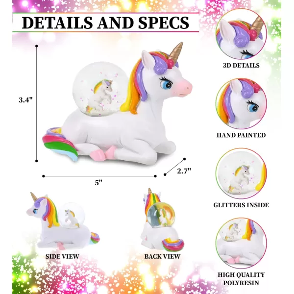 CoTa Global Penguin Snow Globe  Magical Rainbow Water Globe Figurine with Sparkling Glitter Collectible Novelty Ornament for Home Decor for Birthdays Christmas and Valentine  45mmWhite Unicorn