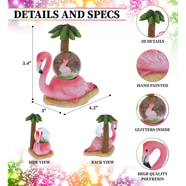 CoTa Global Penguin Snow Globe  Magical Rainbow Water Globe Figurine with Sparkling Glitter Collectible Novelty Ornament for Home Decor for Birthdays Christmas and Valentine  45mmPink Flamingo