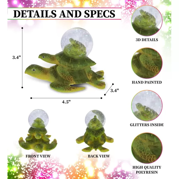 CoTa Global Penguin Snow Globe  Magical Rainbow Water Globe Figurine with Sparkling Glitter Collectible Novelty Ornament for Home Decor for Birthdays Christmas and Valentine  45mmGreen Sea Turtle