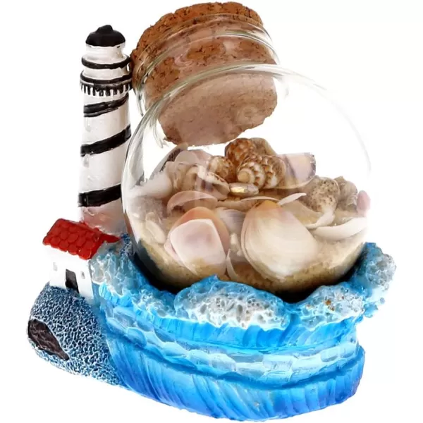 CoTa Global Resin Lighthouse Miniature with Seashells in a Bottle 3 Inch Intricate ampamp Meticulous Art Figurine Decorative Tabletop Sculpture Centerpiece Snow Globe Nautical Beach Themed Home Dcor