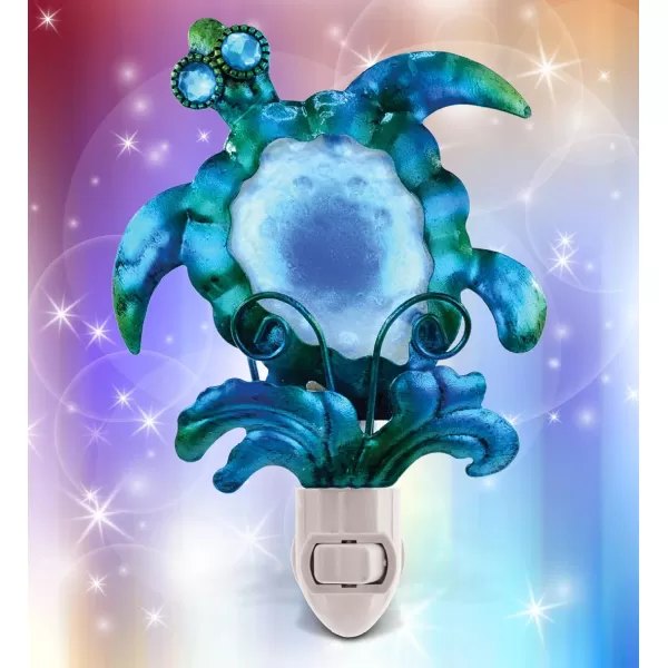CoTa Global Sea Turtle Night Light  Home Dcor Wall Plug in Night Light with Switch Unique Decorative Hand Made Metal ampamp Glass Nightlight for Bathroom Nursery Hallway Kitchen Bedroom  65 Inch