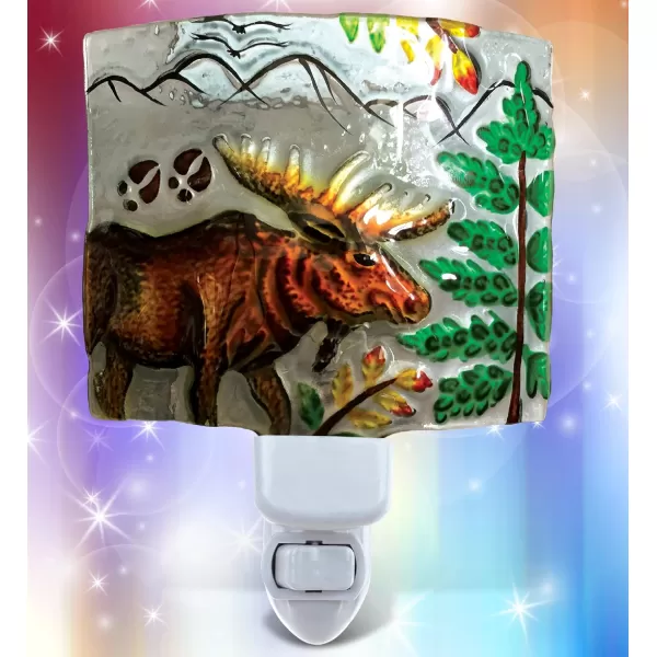 Puzzled Elk Moose Night Light Glass Art Plug in Decorative Socket Lamp Manual On ampamp Off Portable Lights Stairway Hallway Bedroom Bathroom Nursery Kids Accessory Home ampamp Kitchen Decor