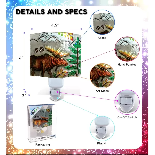 Puzzled Elk Moose Night Light Glass Art Plug in Decorative Socket Lamp Manual On ampamp Off Portable Lights Stairway Hallway Bedroom Bathroom Nursery Kids Accessory Home ampamp Kitchen Decor