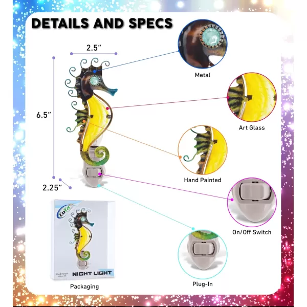 Puzzled Glass Art Night Light Plug in Decorative Socket Lamp Manual On ampamp Off Portable Light for Stairway Bedroom Bathroom Nursery Home Accessory ampamp Kitchen Decor  Seahorse