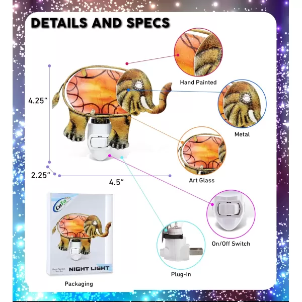 Puzzled Glass Art Night Light Plug in Decorative Socket Lamp Manual On ampamp Off Portable Light for Stairway Bedroom Bathroom Nursery Home Accessory ampamp Kitchen Decor  Elephant
