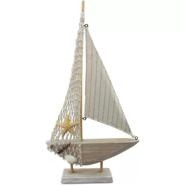 COTA Global Classic Sailboat Decor  Handmade Wooden Boat Decor Cute Beach Style Model Sail Boat Decorations Nautical Themed Table Top Decor Living Room Centerpiece  15 Inch