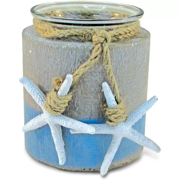 COTA Global Ocean Breeze Nautical Wooden Pillar Candle Holder  Table Centerpiece Candle Holder Decor for Beachy Decorations Rustic Candle Holder with Hanging Starfish  Handmade Color May Vary