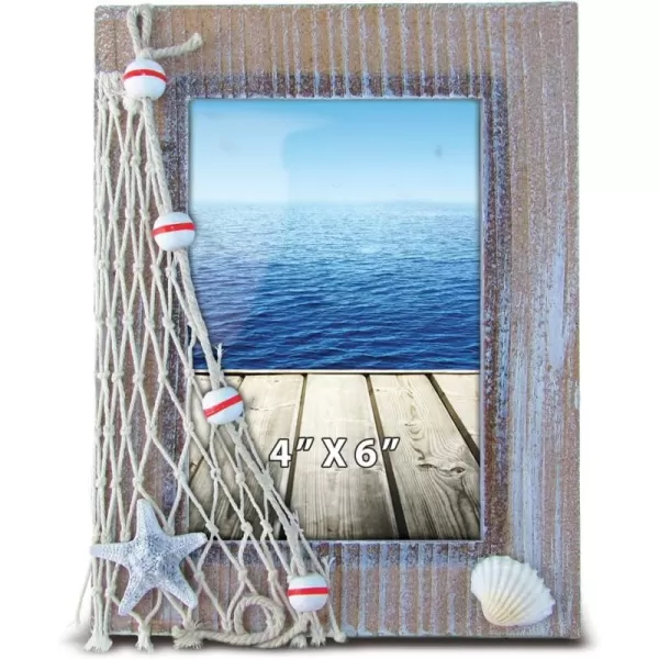 CoTa Global Brown Beach 4x6 Picture Frame  Whitewashed Distressed Wooden Frame with Beachy Decor Handmade Beach Theme Photo Frame as Nautical Decor For Home Family Photo Frames For Wall  775 Inch