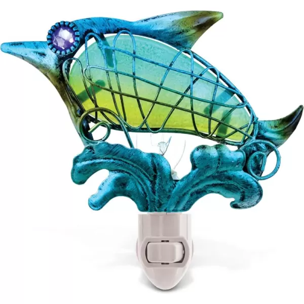 CoTa Global Dolphin Night Light  Wall Plug in Night Light with Switch Hand Made Metal ampamp Glass Nightlight for Bathroom Nursery Hallway Kitchen ampamp Bedroom  5 Inches