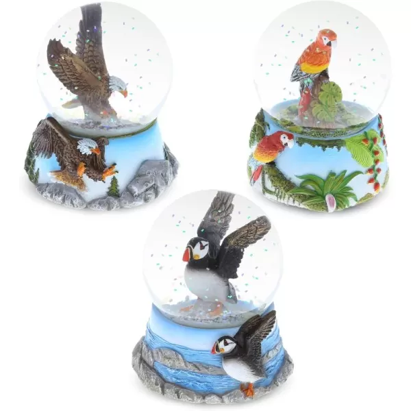 CoTa Global Eagle Parrot Puffin Snow Globe Set of 3  Water Globe Figurines with Glitter Collectible Novelty Ornament for Home Decor for Birthdays Christmas and Valentine  65mm