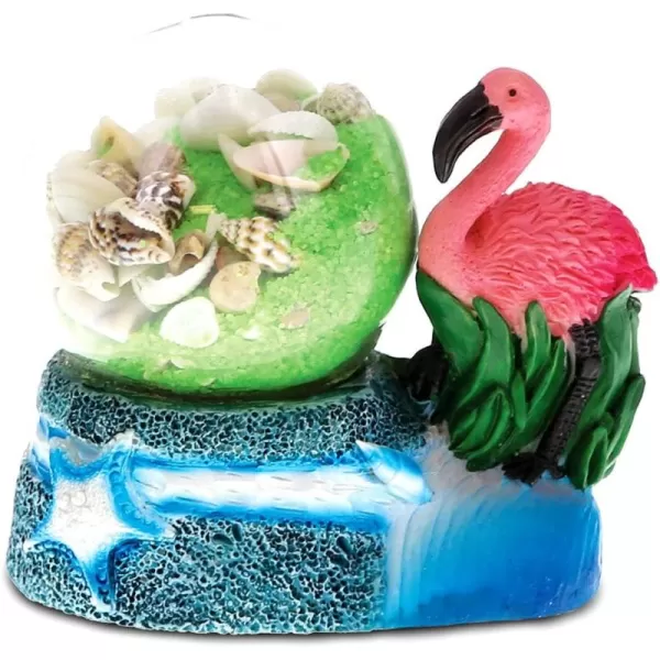 CoTa Global Green Sand and Mixed Seashells wLarge Pink Flamingo Snow Globe Table Top Bird ampamp Plants Decorative Toy Stone Globe 35 Inches  Nautical BeachSummerUnderwater Theme