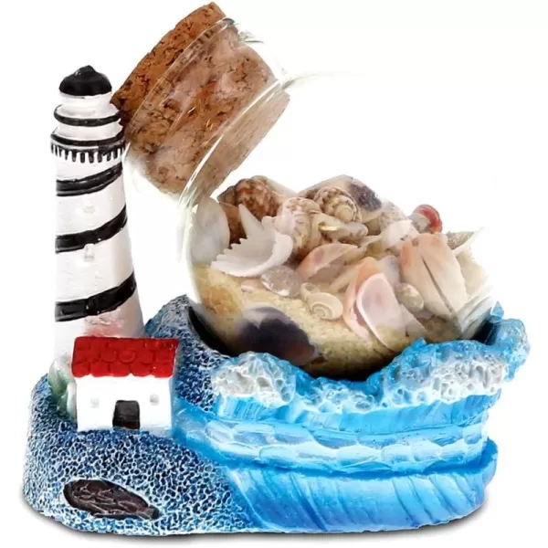 CoTa Global Resin Lighthouse Miniature with Seashells in a Bottle 3 Inch Intricate ampamp Meticulous Art Figurine Decorative Tabletop Sculpture Centerpiece Snow Globe Nautical Beach Themed Home Dcor