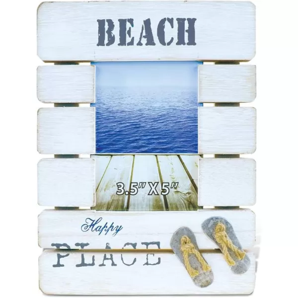 Puzzled CoTa Global Dream Beach Photo Frame 35x5  White Distressed Wood Sandals Photo Frame for Summer Vacation Memory Handmade Coastal Sand Nautical Picture Frame For Tabletop  9 Inches