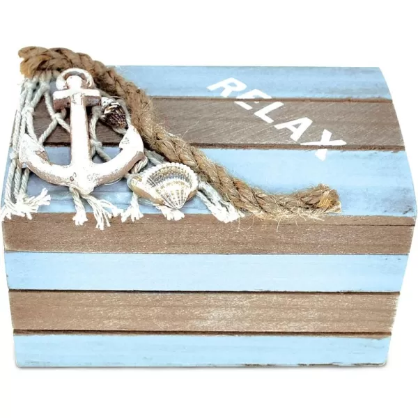 Puzzled CoTa Global Evian Wooden Jewelry Box  Handcrafted Nautical Trinket with Anchor and Nautical Rope Decorations Accent Tabletop Home Decor Jewelry Storage Organizer  425 Inches