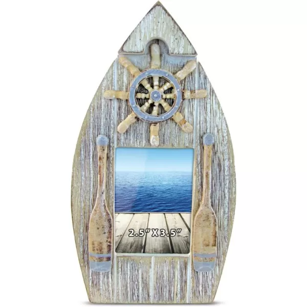 Puzzled CoTa Global Vintage Boat Frame  25x35 White Distressed Wood Seashell Photo Frame Handmade Tropical Sand Nautical Picture Frame For Tabletop or Wall Hang  825 Inches