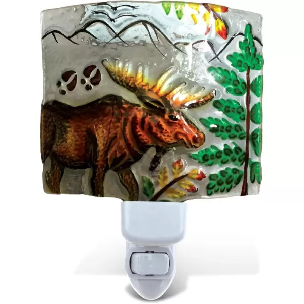 Puzzled Elk Moose Night Light Glass Art Plug in Decorative Socket Lamp Manual On ampamp Off Portable Lights Stairway Hallway Bedroom Bathroom Nursery Kids Accessory Home ampamp Kitchen Decor