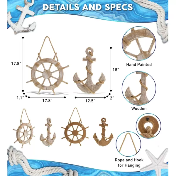 CoTa Global Baja Beach Wall Decor Anchor and Ship Wheel Set  Handmade and Crafted Wooden Anchor and Wheel with Ropes for Hanging Nautical Themed Home Decor