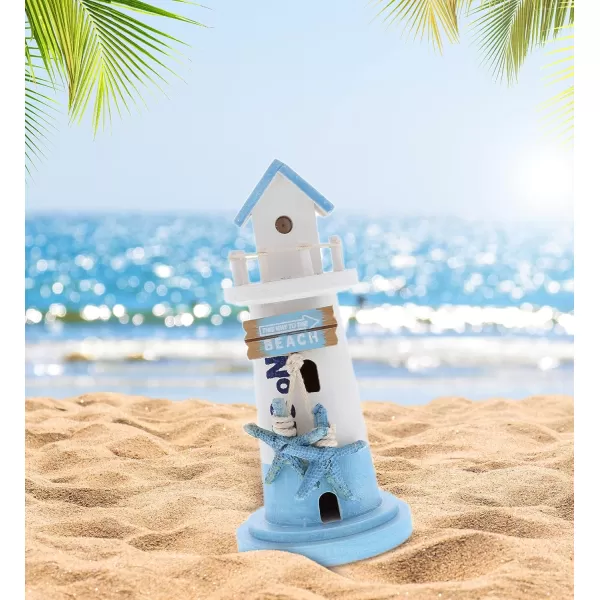 CoTa Global Blue Mist Lighthouse Decor  Handmade and Crafted Wooden Lighthouse Decoration with Ocean Blue Starfish Decorative Beach Style Tabletop Centerpiece  85 Inch
