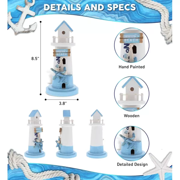 CoTa Global Blue Mist Lighthouse Decor  Handmade and Crafted Wooden Lighthouse Decoration with Ocean Blue Starfish Decorative Beach Style Tabletop Centerpiece  85 Inch