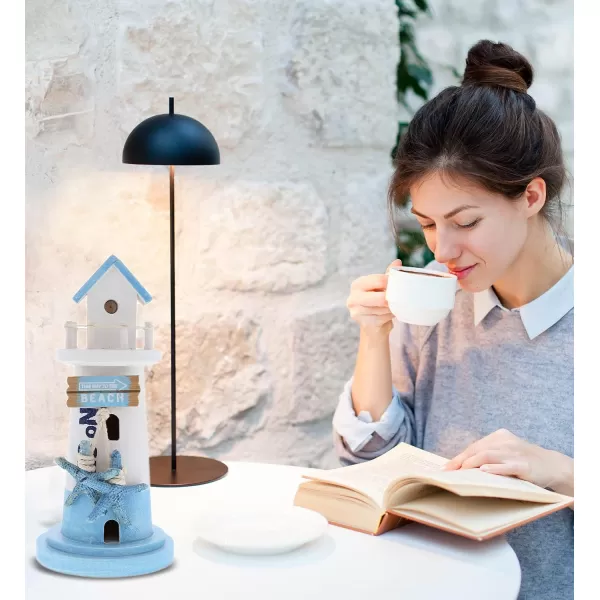 CoTa Global Blue Mist Lighthouse Decor  Handmade and Crafted Wooden Lighthouse Decoration with Ocean Blue Starfish Decorative Beach Style Tabletop Centerpiece  85 Inch