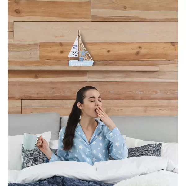 CoTa Global Blue Mist Sailboat Decor  Handmade Wooden Boat Decor Cute Beach Style Model Sail Boat Decorations Nautical Themed Table Top Decor Living Room Centerpiece  8 Inch