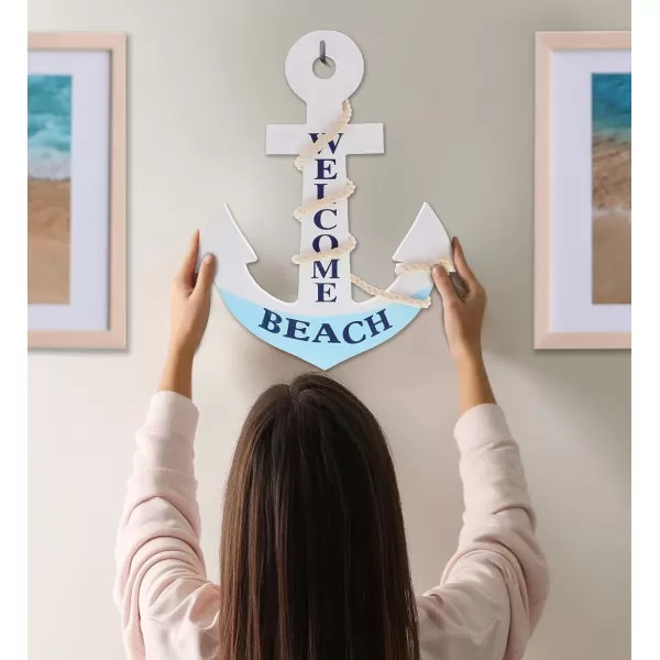 CoTa Global Blue Mist Wall Anchor  Handmade and Crafted Bright Wooden Anchor with Sea Ropes for Hanging Nautical Themed Home Decor Pastel Blue Anchor  14 Inch