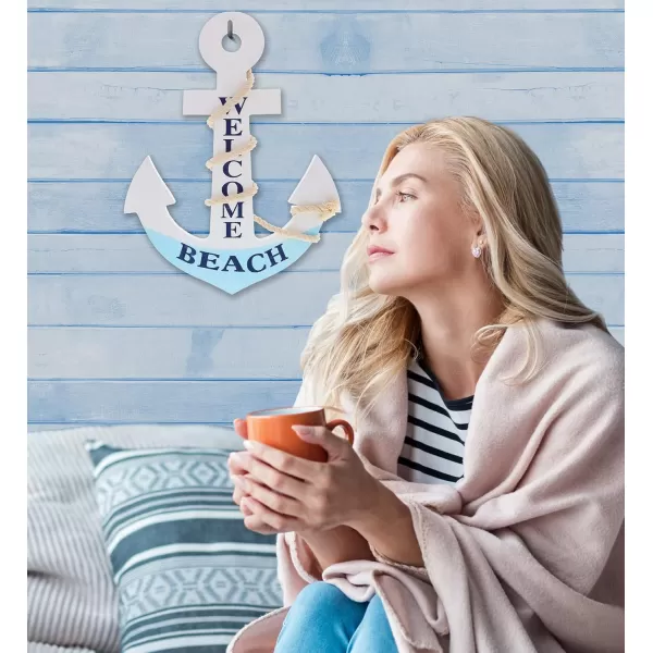 CoTa Global Blue Mist Wall Anchor  Handmade and Crafted Bright Wooden Anchor with Sea Ropes for Hanging Nautical Themed Home Decor Pastel Blue Anchor  14 Inch