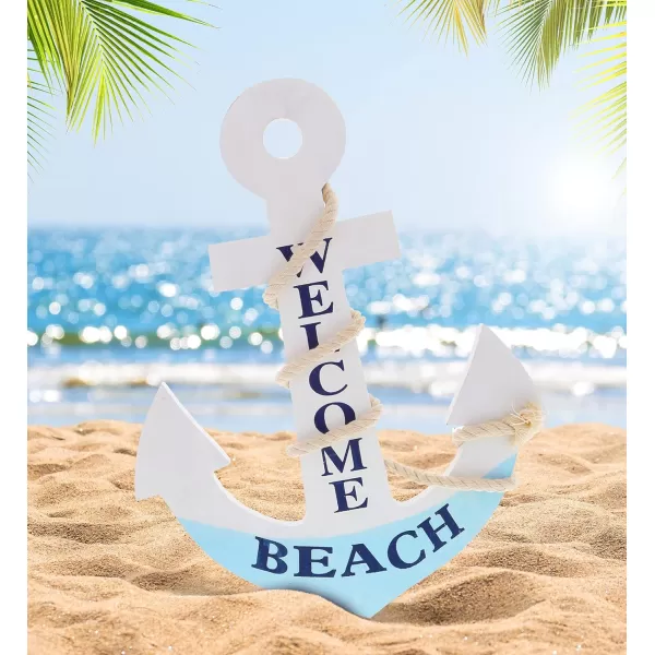 CoTa Global Blue Mist Wall Anchor  Handmade and Crafted Bright Wooden Anchor with Sea Ropes for Hanging Nautical Themed Home Decor Pastel Blue Anchor  14 Inch