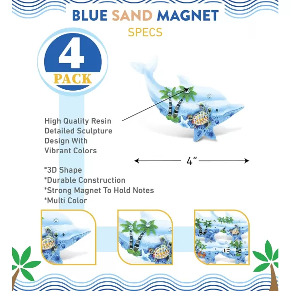 CoTa Global Dolphin Refrigerator Blue Sand Magnets Set of 4  Assorted Resin Beach Design Fun ampamp Cute Sea Animal Diamond Magnet for Kitchen Fridge Locker Home Decor ampamp Office Decor Novelty  4 Pack