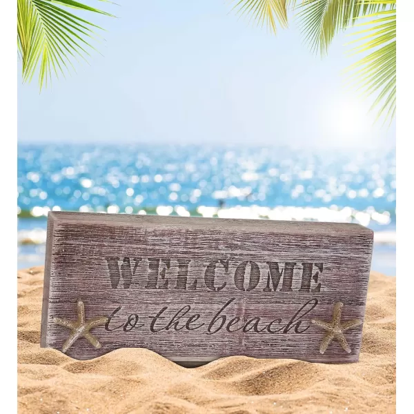 CoTa Global Driftwood Wooden Lighthouse Decor  Handcrafted Nautical Decor Lighthouse with Text Ocean Decor Wood Sculpture Table Top Centerpiece Beach Decorations for Home and Bathroom  108 InchesBlock Sign Welcome