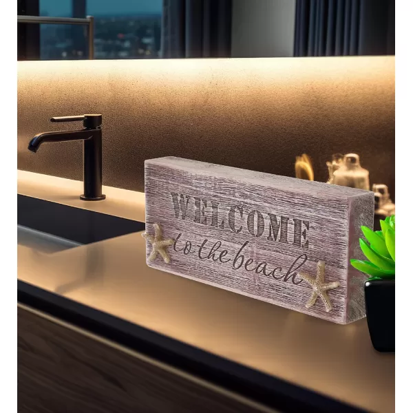 CoTa Global Driftwood Wooden Lighthouse Decor  Handcrafted Nautical Decor Lighthouse with Text Ocean Decor Wood Sculpture Table Top Centerpiece Beach Decorations for Home and Bathroom  108 InchesBlock Sign Welcome
