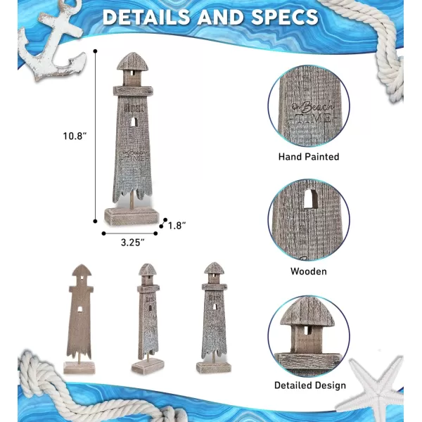 CoTa Global Driftwood Wooden Lighthouse Decor  Handcrafted Nautical Decor Lighthouse with Text Ocean Decor Wood Sculpture Table Top Centerpiece Beach Decorations for Home and Bathroom  108 InchesLighthouse