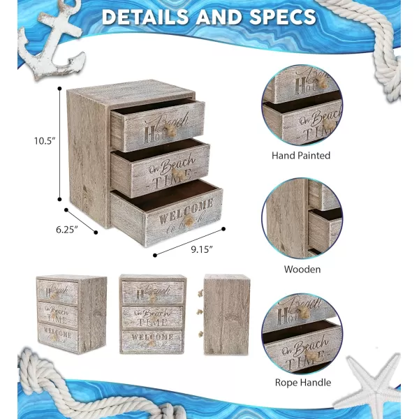 CoTa Global Driftwood Wooden Lighthouse Decor  Handcrafted Nautical Decor Lighthouse with Text Ocean Decor Wood Sculpture Table Top Centerpiece Beach Decorations for Home and Bathroom  108 InchesThree Drawers