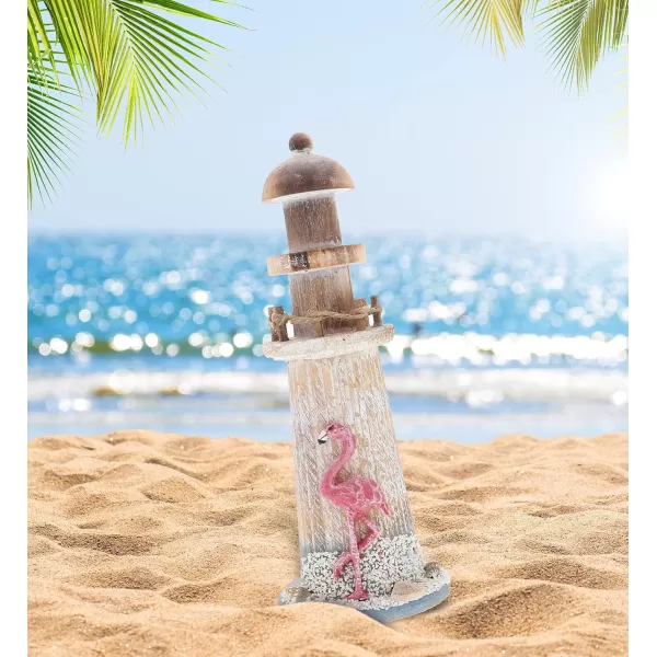 CoTa Global Flamingo Beach Lighthouse Decor  Handmade and Crafted Wooden Lighthouse Decoration with Sea Shells Decorative Beach Style Tabletop Centerpiece Nautical Themed Home Decor  85 Inch