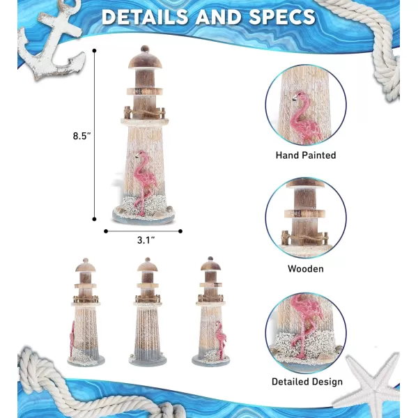 CoTa Global Flamingo Beach Lighthouse Decor  Handmade and Crafted Wooden Lighthouse Decoration with Sea Shells Decorative Beach Style Tabletop Centerpiece Nautical Themed Home Decor  85 Inch