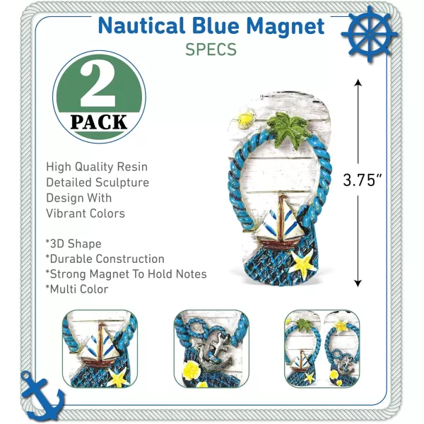 CoTa Global Flip Flops Refrigerator Nautical Blue Magnets Set of 2  Assorted Resin Beach Design Fun and Cute Ocean Magnets for Kitchen Fridge Locker Home Decor ampamp Office Decor Novelty  2 Pack