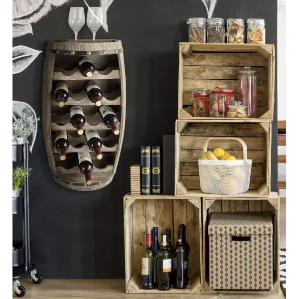 CoTa Global Modern Alexander Wall Mounted Wine Rack  18 Wine Bottles Freestanding Wooden Barrel Wine Holder Hanging Bottle Rack or Floor Stand Wine Storage Shelf Organizer for Wine Bar Home DcorModern