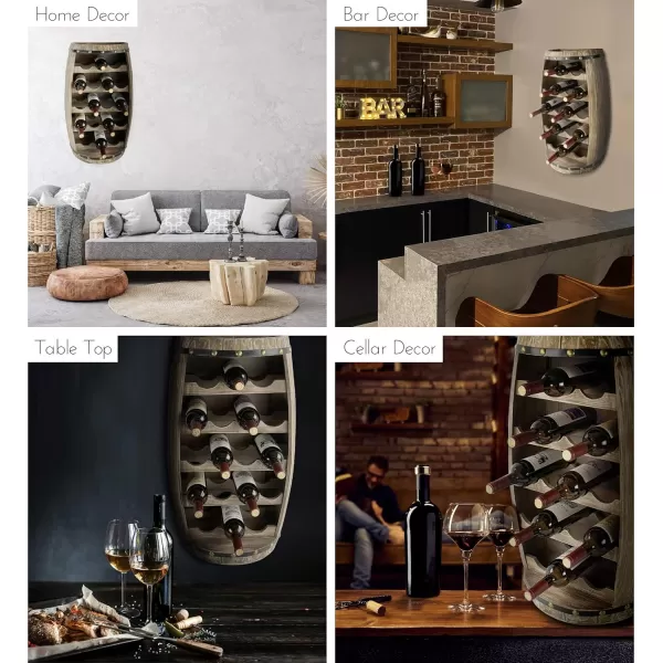 CoTa Global Modern Alexander Wall Mounted Wine Rack  18 Wine Bottles Freestanding Wooden Barrel Wine Holder Hanging Bottle Rack or Floor Stand Wine Storage Shelf Organizer for Wine Bar Home DcorModern