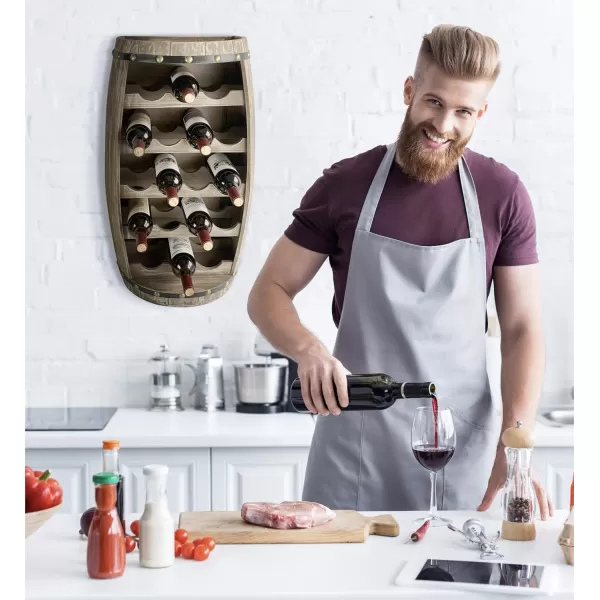 CoTa Global Modern Alexander Wall Mounted Wine Rack  18 Wine Bottles Freestanding Wooden Barrel Wine Holder Hanging Bottle Rack or Floor Stand Wine Storage Shelf Organizer for Wine Bar Home DcorModern