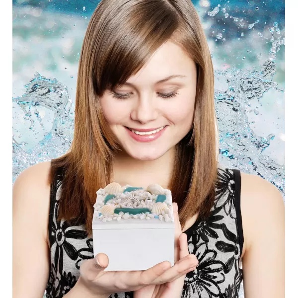 CoTa Global Oceanic Square Jewelry Box  Handcrafted Nautical Trinket with Seashell and Starfish Decorations Accent Tabletop Home Decor Beach Sea Shell Jewelry Storage Organizer  32 Inch