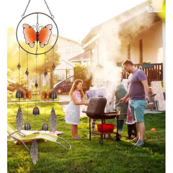 CoTa Global Orange Butterfly Hanging Metal Wind Spinner Wind Chime  Relaxing Harmonic Indoor or Outdoor Wind Spinner for Yard Garden Porch Patio Beautiful Unique Art Ornament Mobile  37 Inch