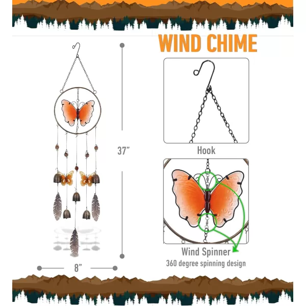 CoTa Global Orange Butterfly Hanging Metal Wind Spinner Wind Chime  Relaxing Harmonic Indoor or Outdoor Wind Spinner for Yard Garden Porch Patio Beautiful Unique Art Ornament Mobile  37 Inch