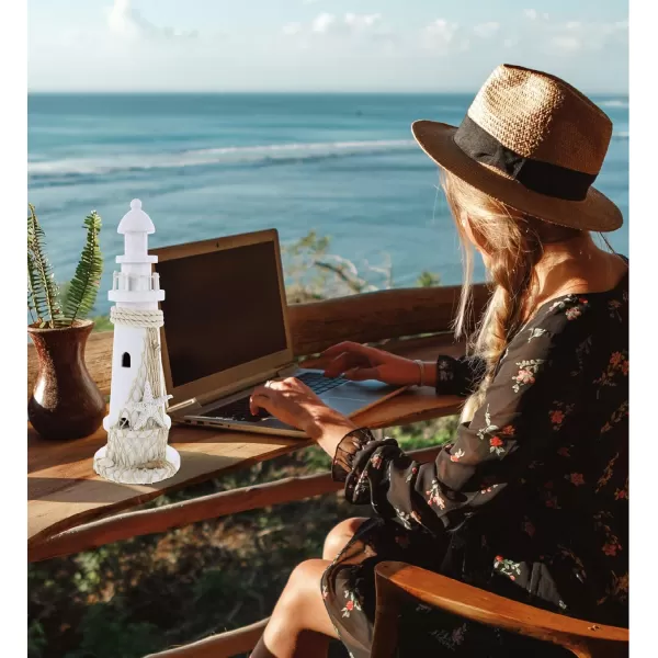 CoTa Global Puzzled White Lighthouse Decor  Handmade and Crafted Wooden Lighthouse Decoration with Starfish Beach Style Tabletop Centerpiece Home Decor  14 Inches