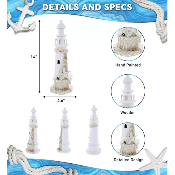 CoTa Global Puzzled White Lighthouse Decor  Handmade and Crafted Wooden Lighthouse Decoration with Starfish Beach Style Tabletop Centerpiece Home Decor  14 Inches