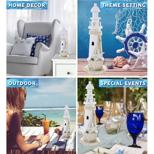 CoTa Global Puzzled White Lighthouse Decor  Handmade and Crafted Wooden Lighthouse Decoration with Starfish Beach Style Tabletop Centerpiece Home Decor  14 Inches